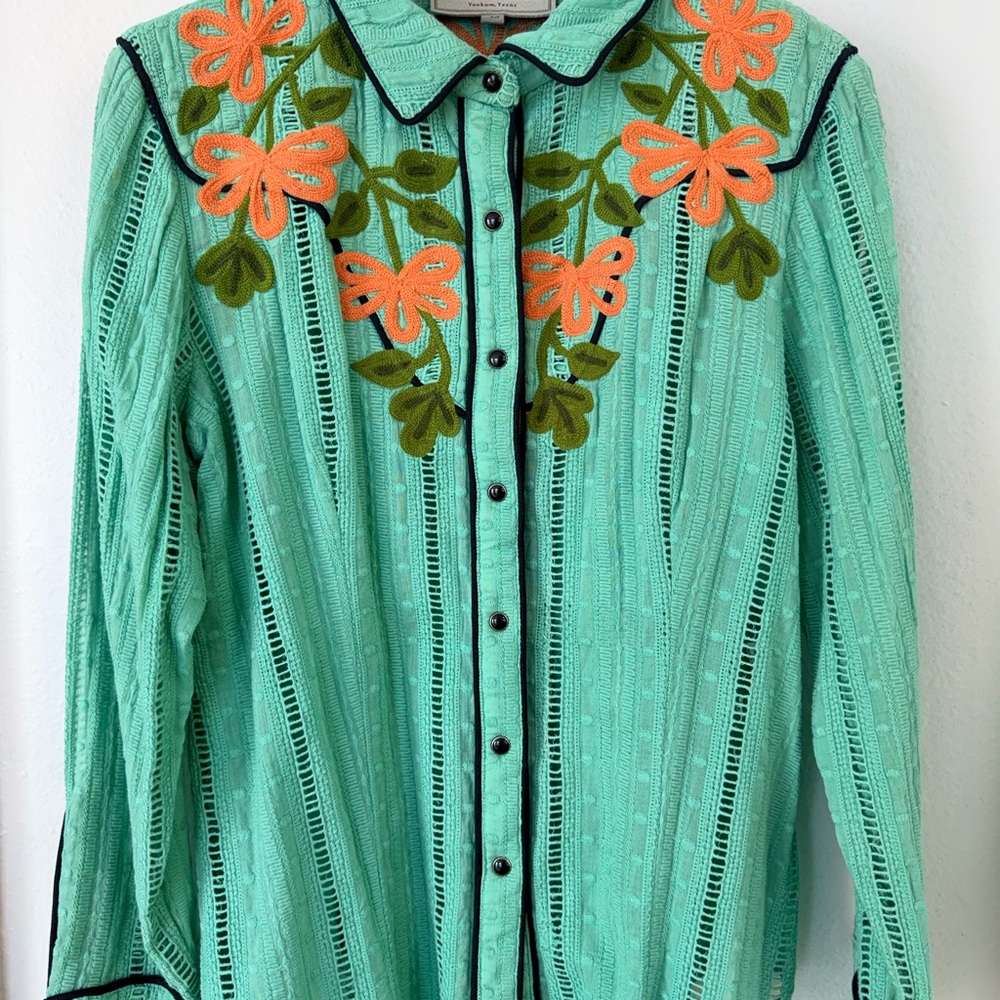 Double D Ranch Blouse with Orange and Green Embroidery